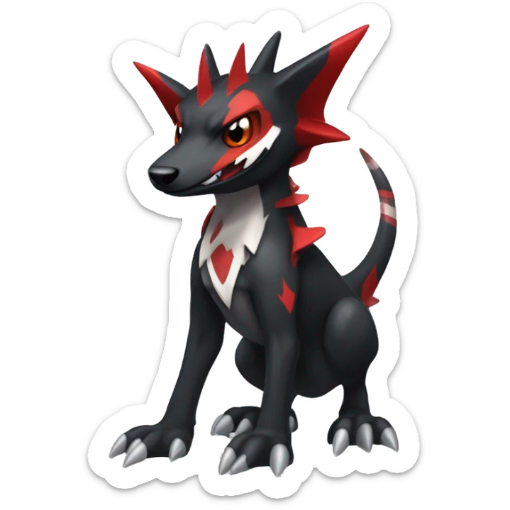 Black Cool Edgy Nargacuga-Houndoom-Garchomp Fakémon with Red and white Edgy markings, full body sticker