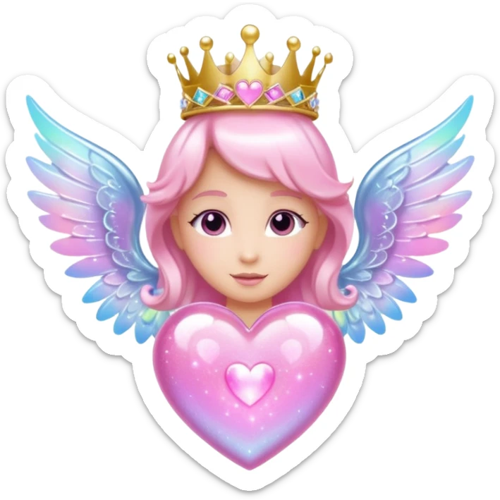 Pink sparkling heart with angel tiara and fairy wings sticker