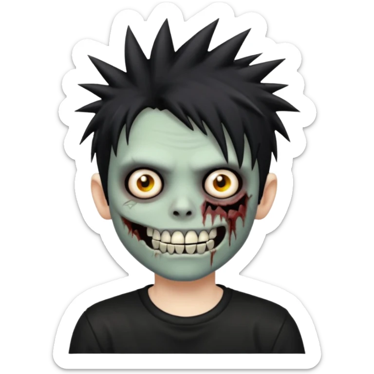 zombie emo boy with spiky hair and grillz with a black shirt sticker