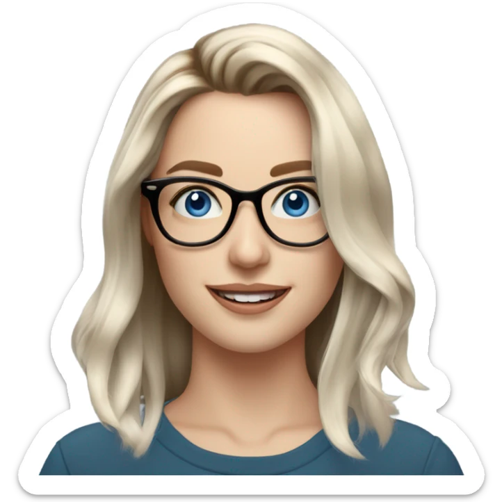 Shoulder length Balayage pale model lady with glasses and blue eyes happy  sticker