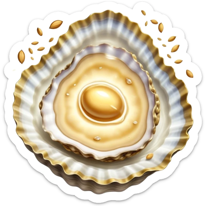 Ethereal oyster, golden walnuts, floating seeds, and a shining cut of lean meat spiraling around a small shield of light. Soft rays extend from the shield towards an illuminated body showing active cellular repair and regeneration. Foods emit a subtle glow as they orbit the protective shield. sticker