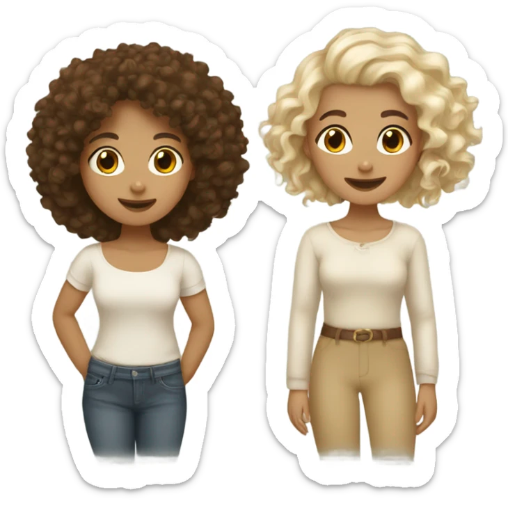 2 girls a lightskin one with brown curls and a white one with blond hair hugging sticker