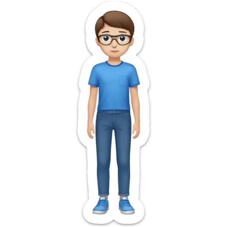 adolescent garçon taille moyenne corpulence maigre cheveux chatain court yeux bleus lunettes photo de pieds en pantalon  sticker