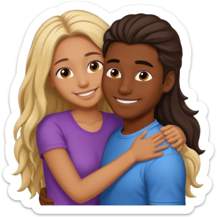 dark skin girlfriend hugs mixed boyfriend with long hair  sticker