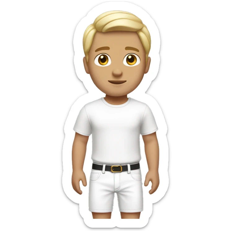  Boy with a Blonde/ Brown middle part hair. White prada t-shirt and white short pants sticker