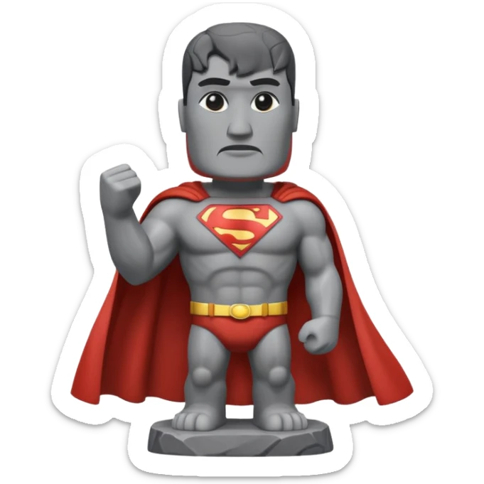 a moai emoji with a superman cape with the original face or the moai emoji with a super man saving people vibe like the superman there is some man waiting in the sky meme but the moai sticker