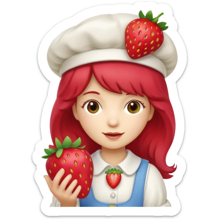 Vintage cartoon character strawberry shortcake hold a strawberry on her hand sticker