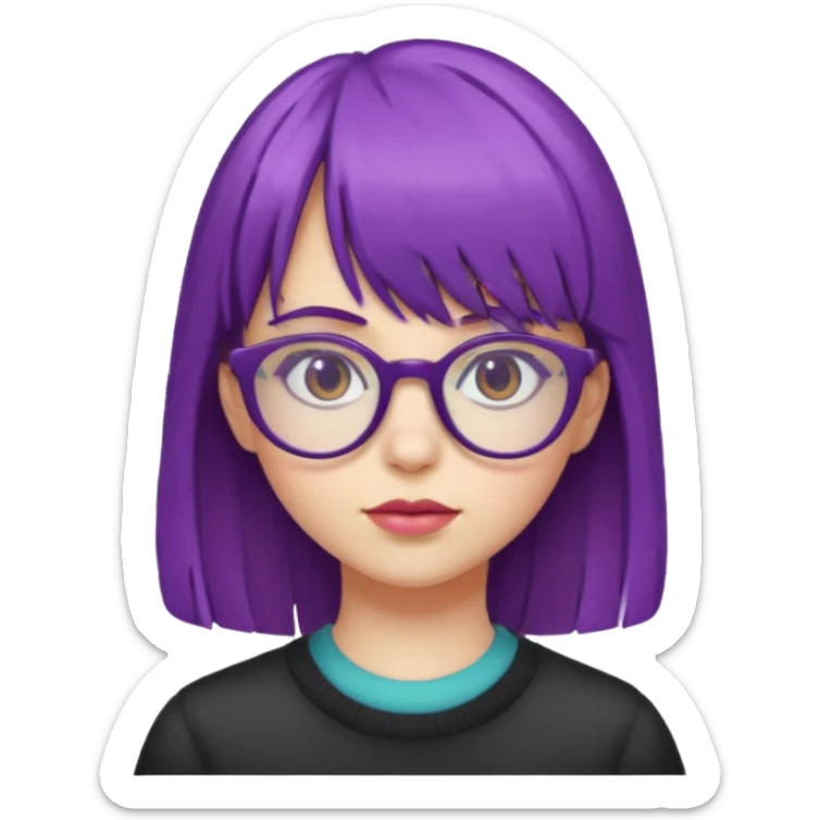 girl with bangs and purple hair and glassess sticker