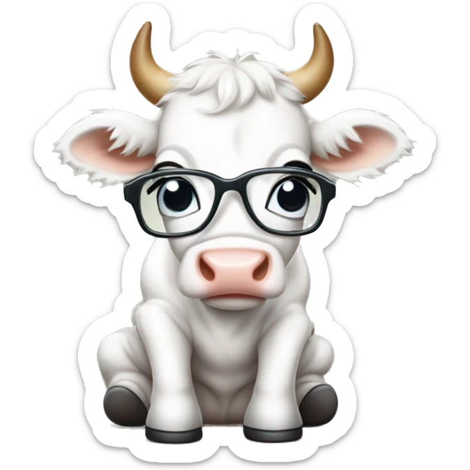 baby white cow wearing glasses and sweating and feeling little i comrfort  sticker