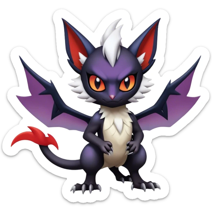 Edgy Cool Kawaii Litten-Noivern-Noibat-Absol-Pokémon Full Body sticker
