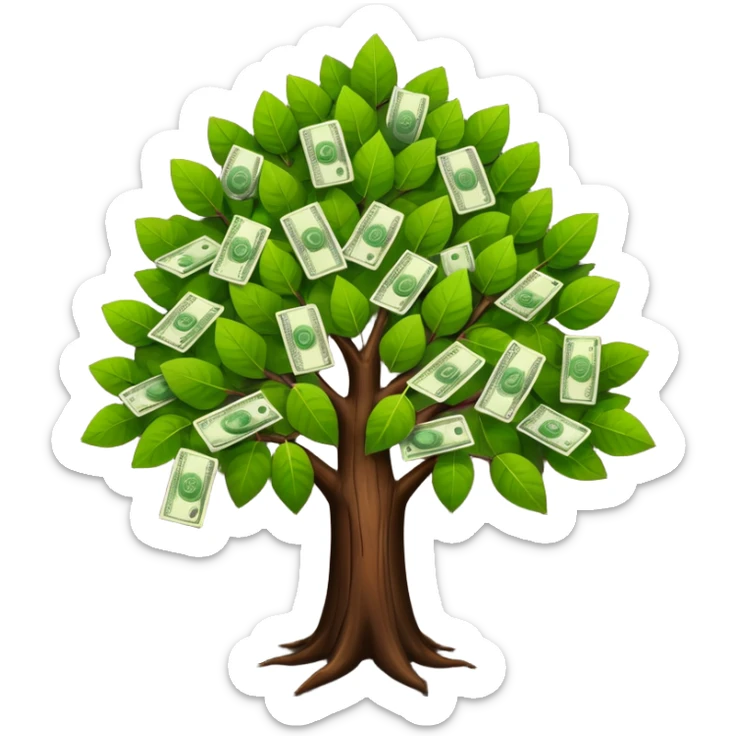 A tree with the leaves with money on it (keep the bark of the tree is still dark brown.* sticker