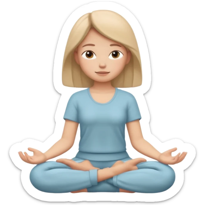 memoji of a girl meditating, relaxed pose, hands in lap, tranquil face, minimal background sticker