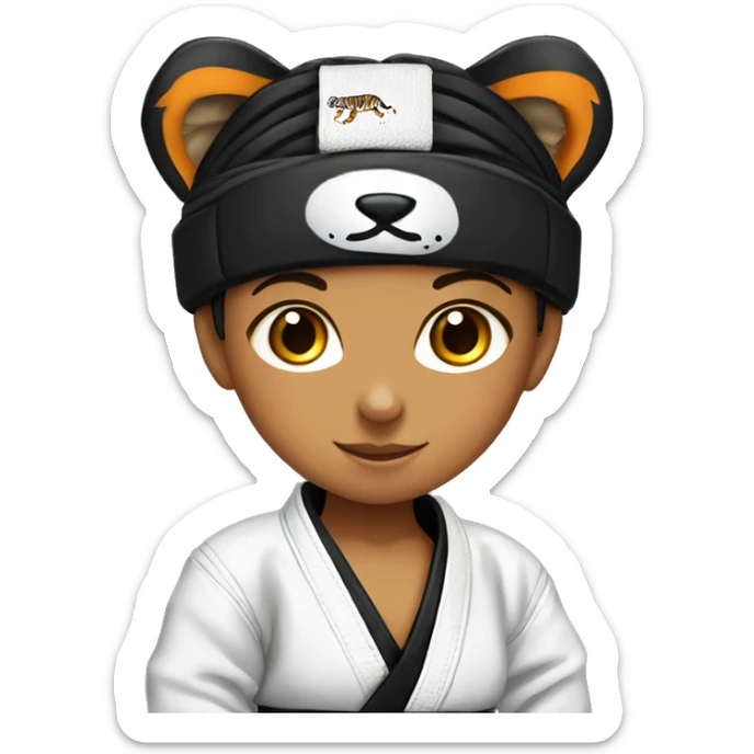 Girl, young tiger wearing a Jiu Jitsu gear with a black belt sticker