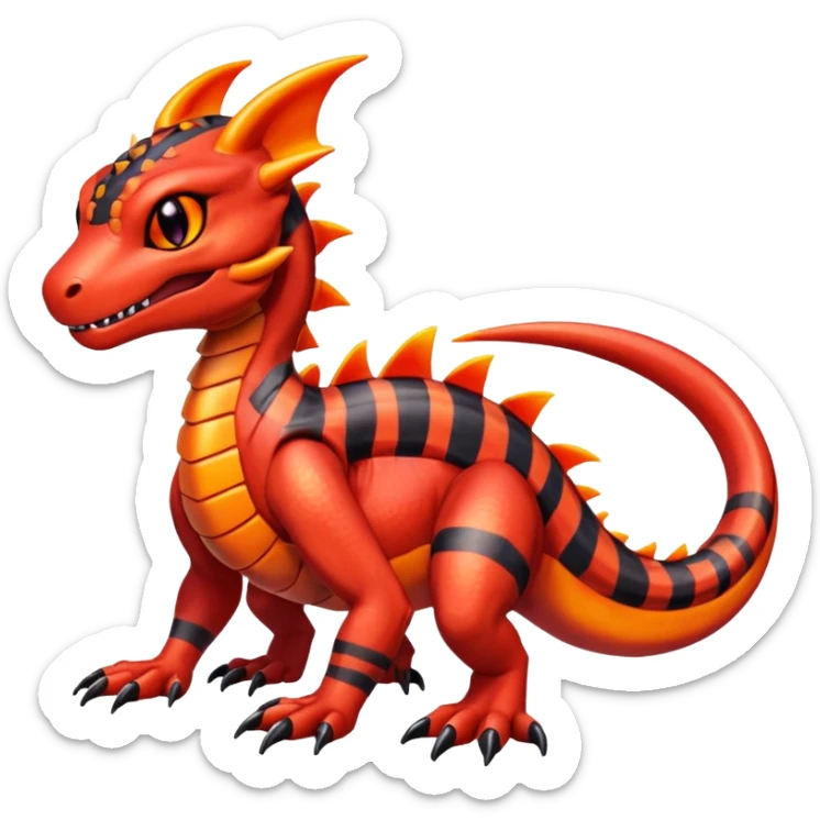 Cute Shiny striped iridescent Guilmon-Salandit-Fakémon-hybrid-creature (full body)  sticker