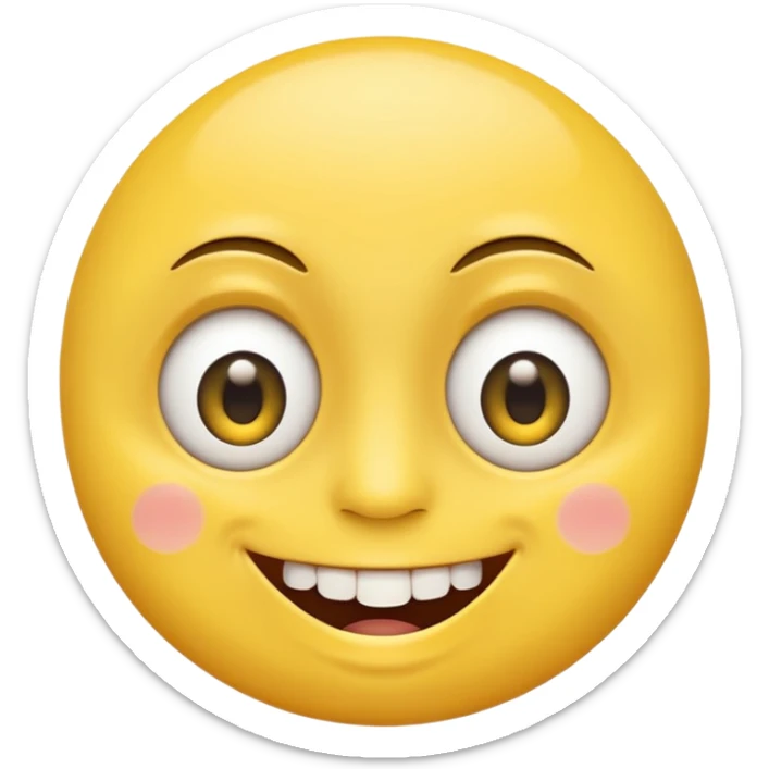 a yellow face smiling with crooked yellow teeth and eyes open big with little dots as pupils   sticker