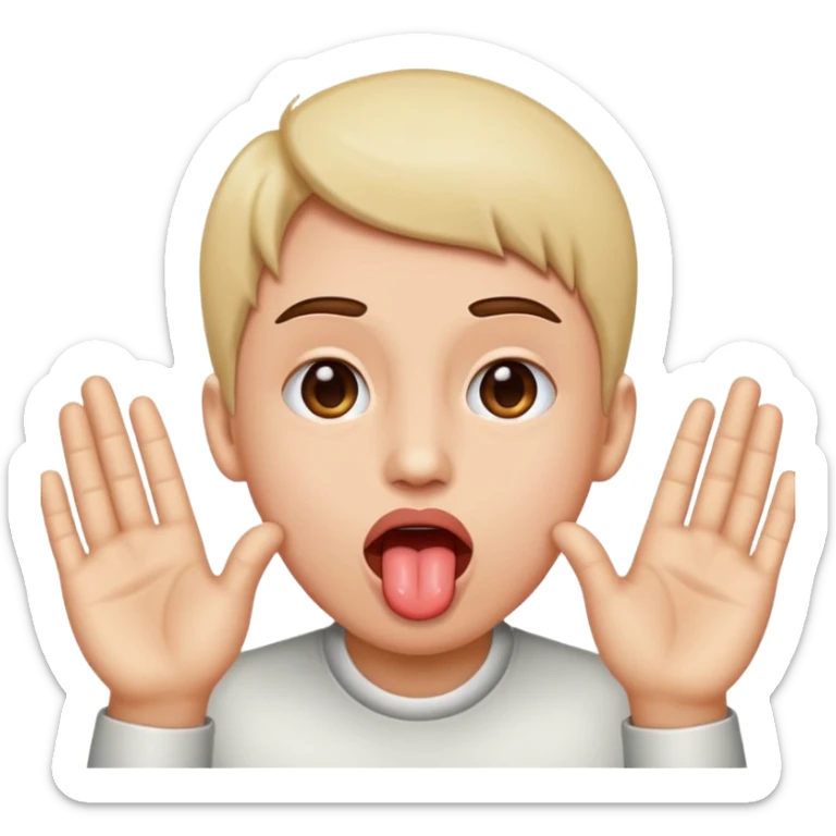 Tongue out with hands out to the sides of face sticker