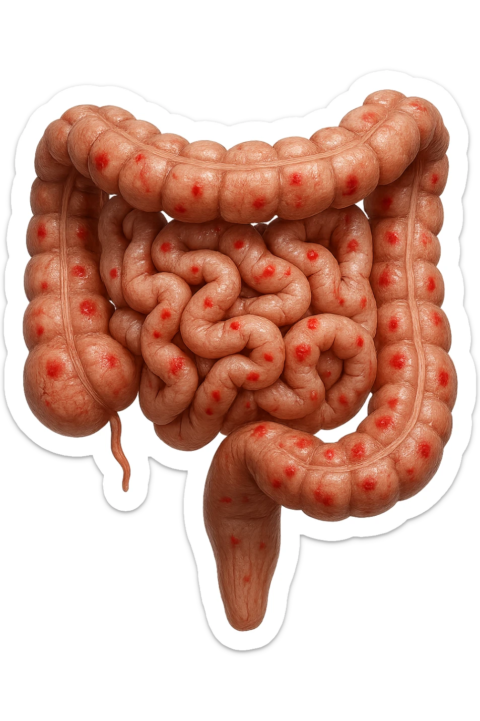 intestino anatomico realistico con red spot di infiammazione, IPERREALISTICO 4K sticker
