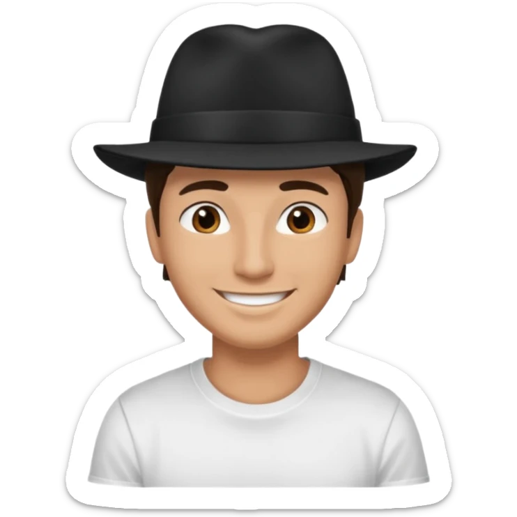 Male brunette movie producer black hat white tshirt  sticker