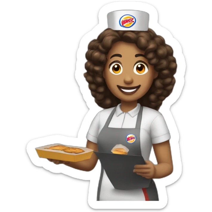 A Burger King cashier with a bag of Burgers sticker