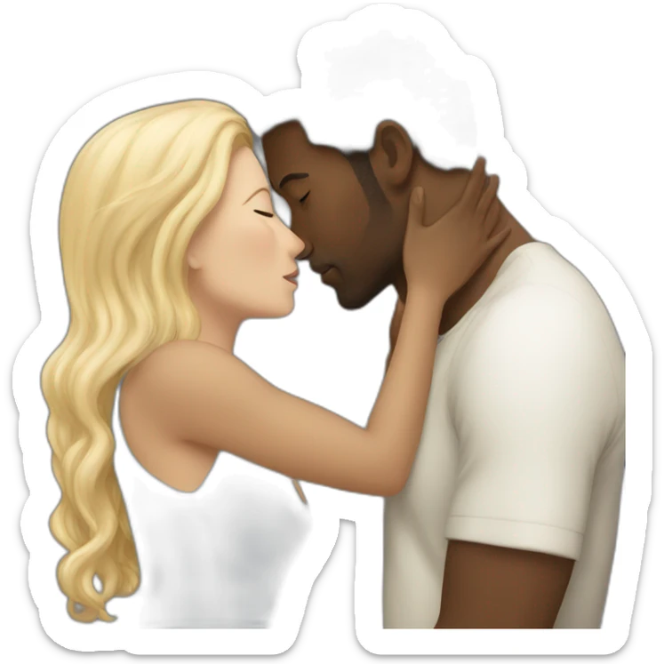 A black man kissing a white woman with long brown hair sticker