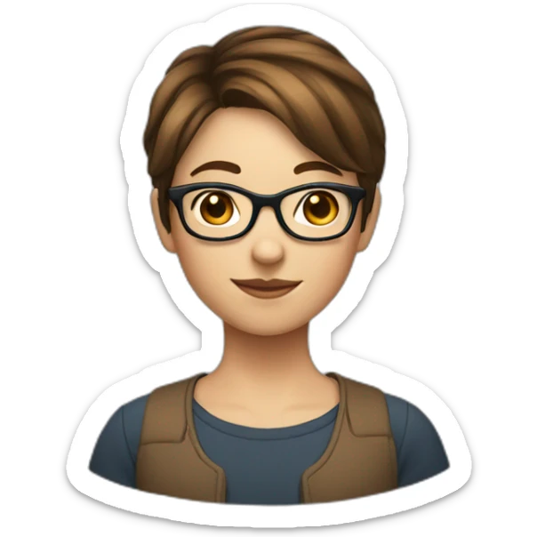 A girl who has short brown hair and wearing glasses sticker