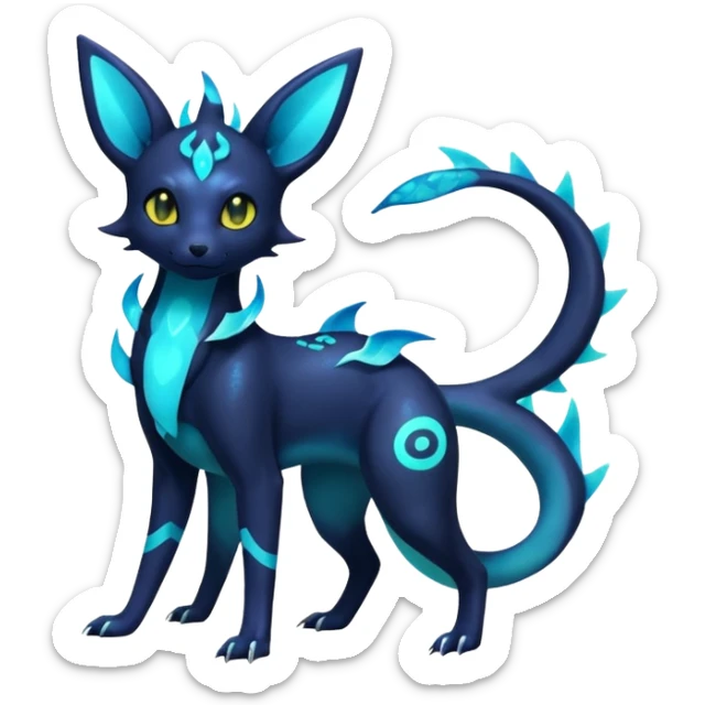 Shiny Aural Iridescent Fluorescent Bioluminescent Umbreon-Amaura-Salandit-Vaporeon-Fakémon-fusion (full body) sticker