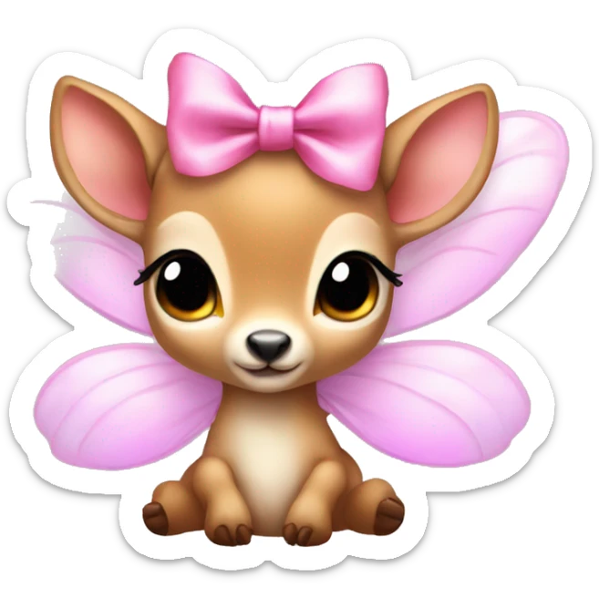 baby deer with fairy wings and a pink bow around its neck  sticker