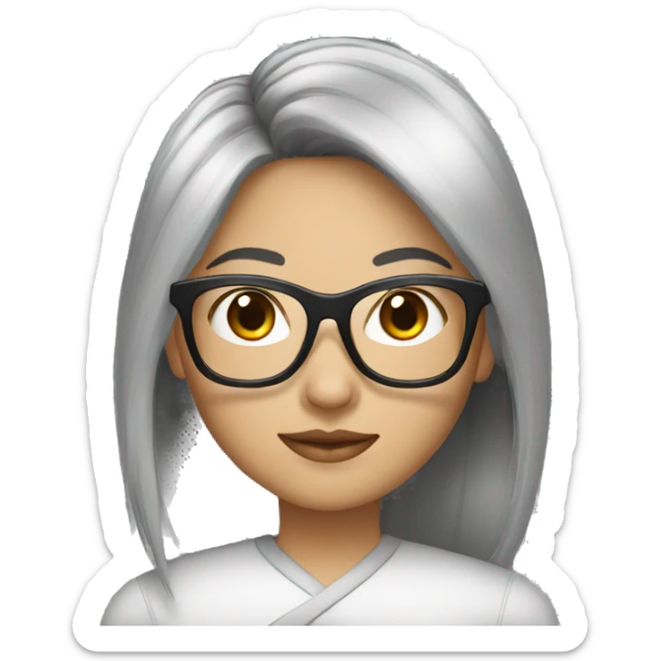 asian person with black feminine medium shot hair wearing silver glasses sticker