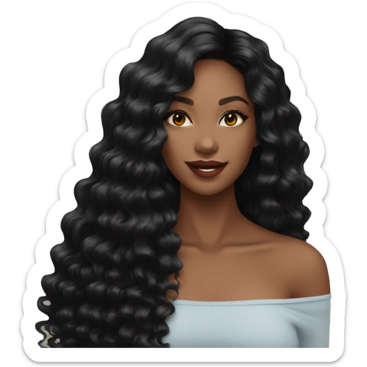 black women who wear 40 inch sized long and black color deep wave wig sticker