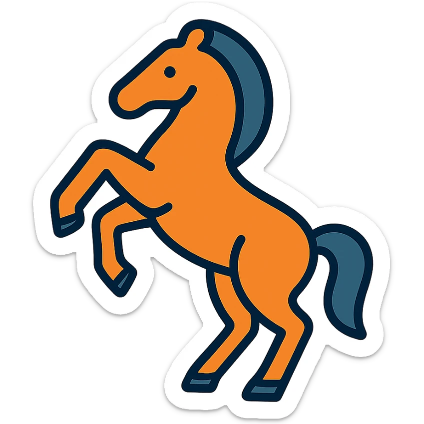 rearing horse color outline icon, energetic pose, clean lines, minimal detail, modern style sticker