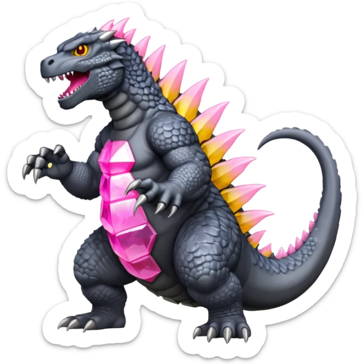 godzilla with pink crystal dorsal plates yellow eyes and grey skin sticker