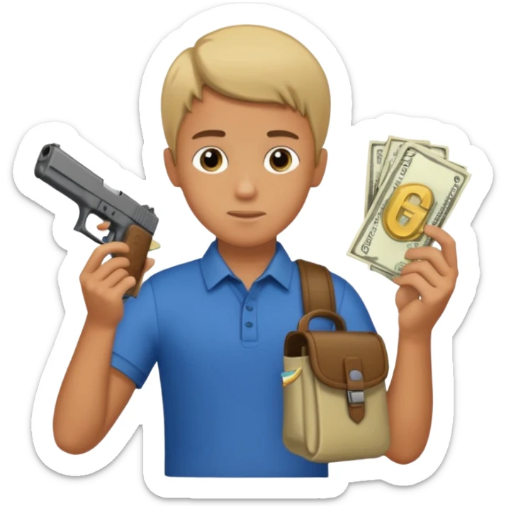 Boy with Glock money bag in his left hand and Glock in the other hand sticker