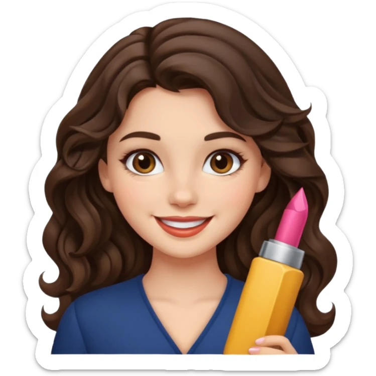 generate pretty brunette girl with wavy hair makeup  sticker