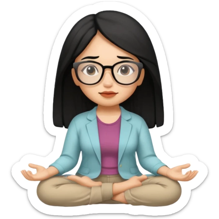 A Mexican woman with black hair and big square glasses meditating  sticker