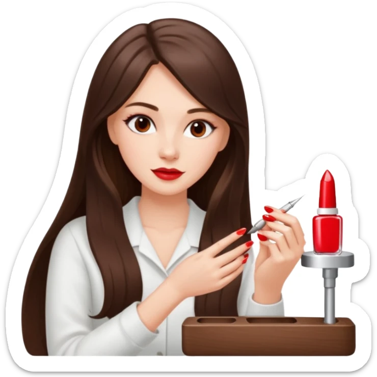 White girl with long brunette hair girl getting her nails done sticker