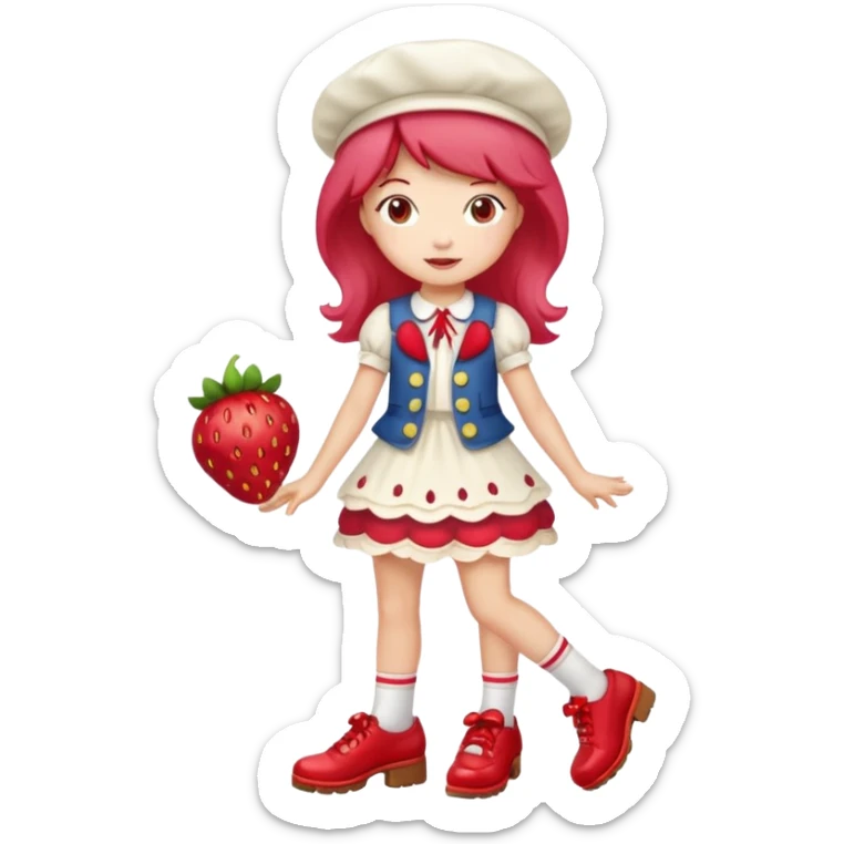pretty and cute realistic modern day strawberry shortcake full body with red shoes emoji sticker
