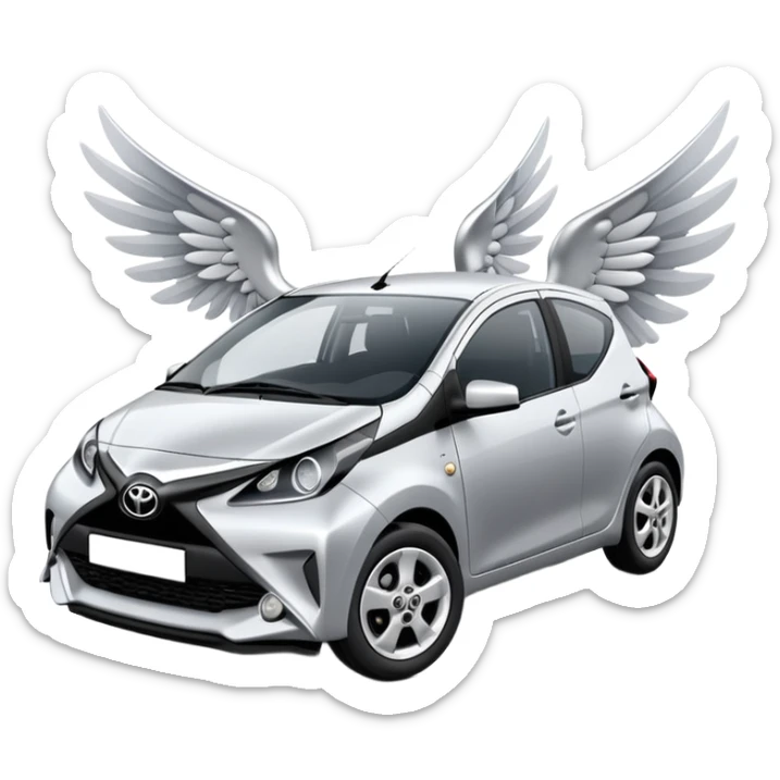 Toyota Aygo silver with wings and a halo sticker