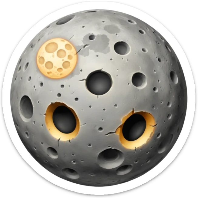 Planet Mercury emoji, round, moon-like gray ball, scarred with impact craters and patches of lighter plains sticker