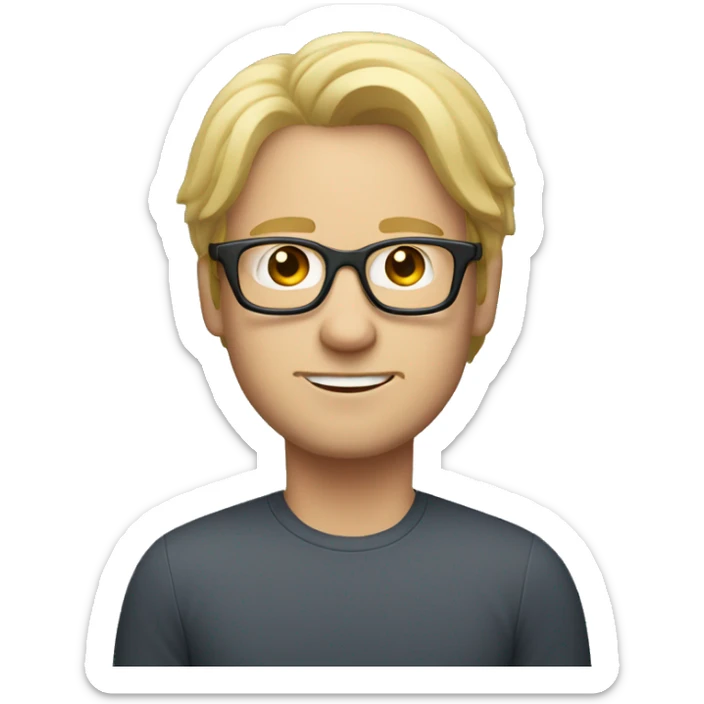 white vegetarian man with shoulder length blonde hair and glasses carrying a box  sticker