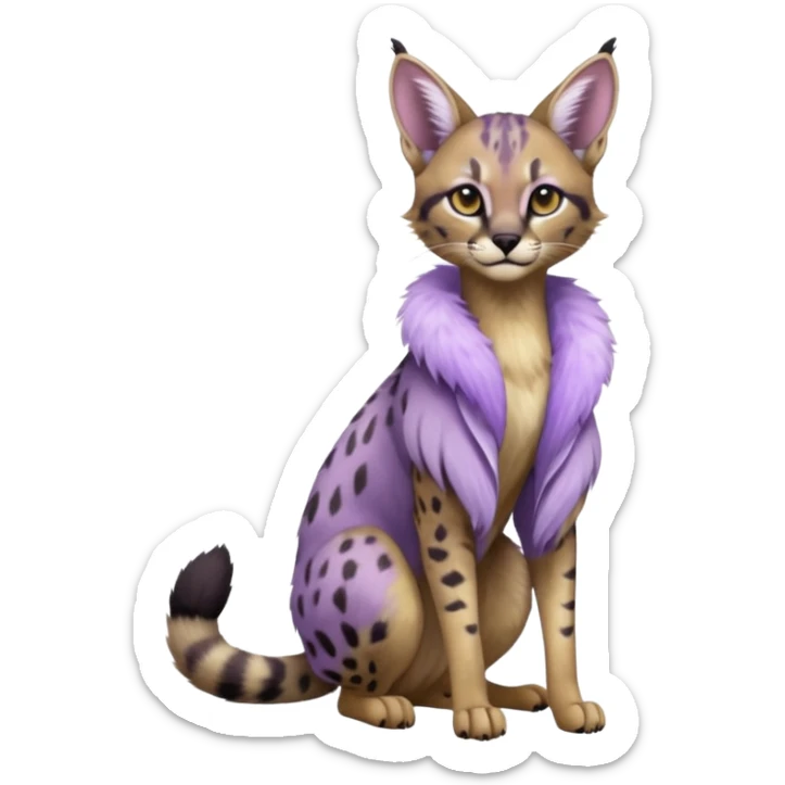 Realistic wild real life dark floral pastel-lilac-violet-lavender caracal-serval-civet-genet-hybrid-animal-Fakémon-fursona photo IRL outside (full body) sticker