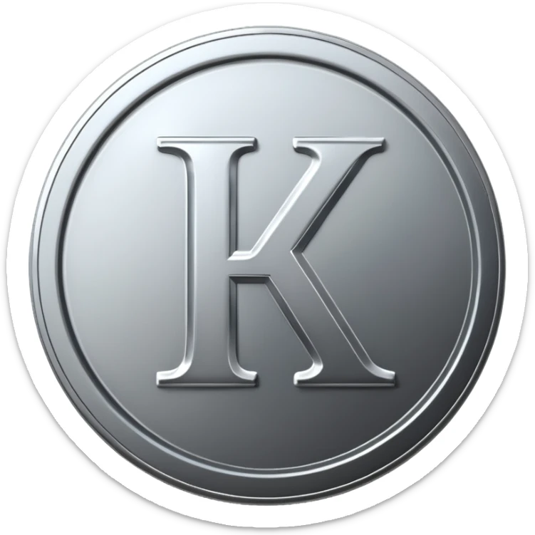 apple style emoji of a silver coin with the letter K on it sticker
