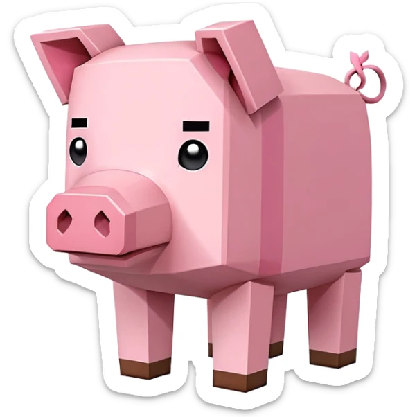 Minecraft pig, full body, pink blocky animal with square head and square body sticker