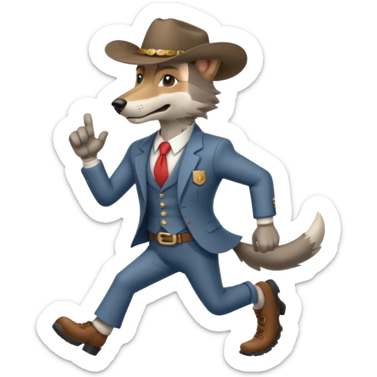 Big muscler grey wolf hound with cowboy hat and suit. With big bold letters spelling “RUNNER” sticker