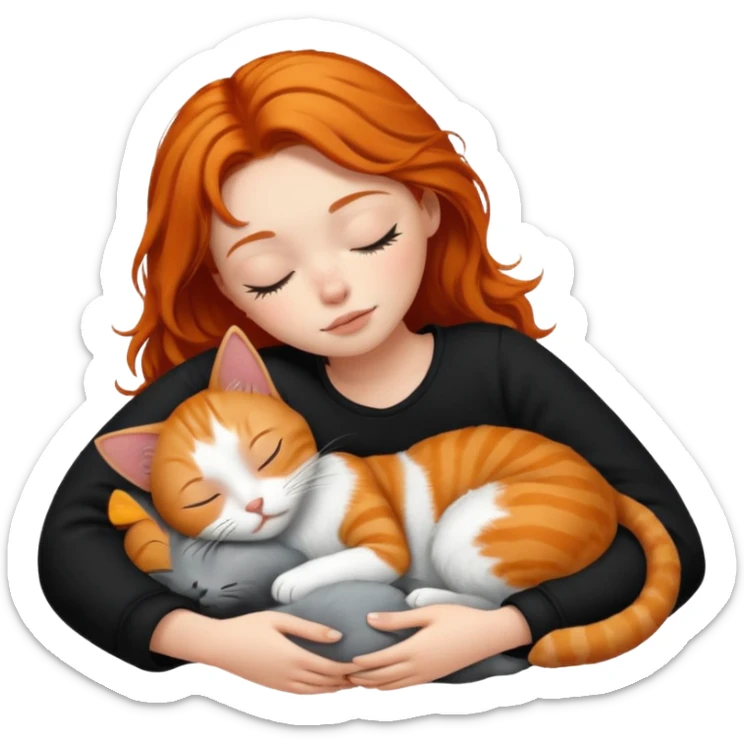 short hair Ginger Girl sleeping with a black and white bigger cat  sticker