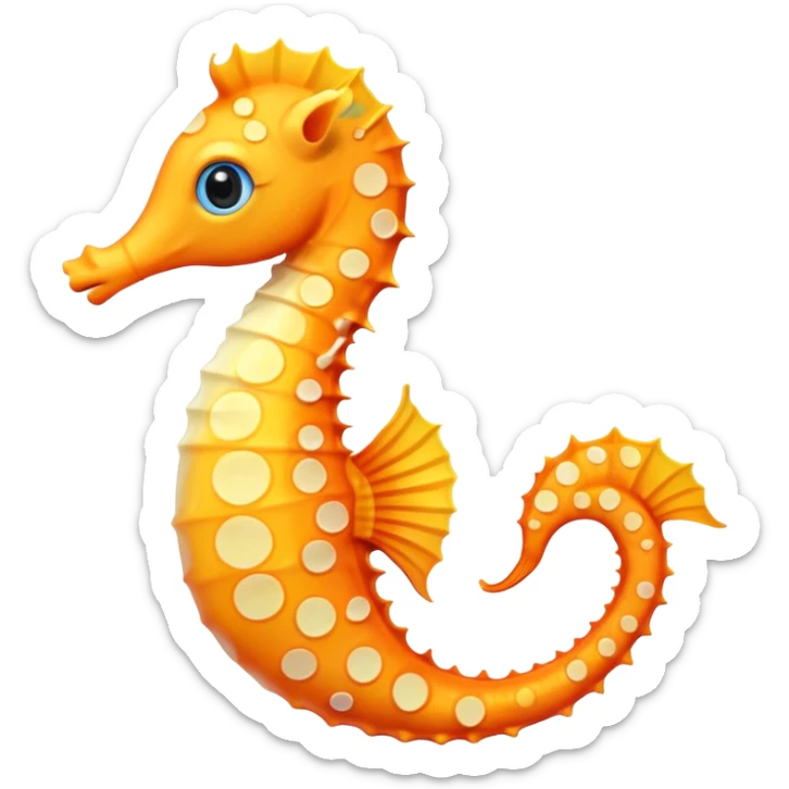 olorful cartoon-style seahorse. 🪸

It’s primarily orange with yellow and white spots along its body. The seahorse has a large blue eye, a curled tail, and a pinkish fin on its back. Its design is cute and stylized—similar to what you’d find in children’s illustrations, stickers, or emoji-like art sticker