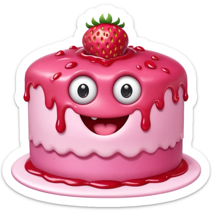  pink runny gooey strawberry jam kawaii cake monster sticker