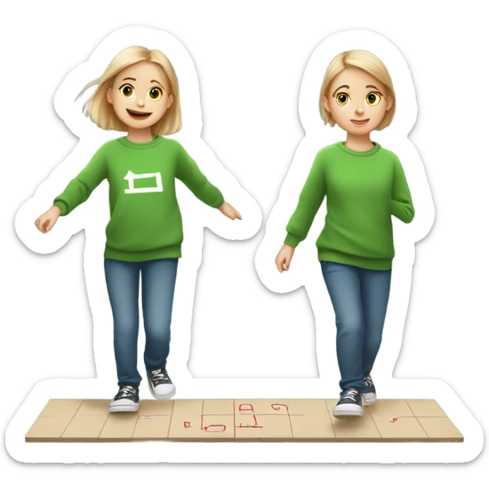 a little white girl in a green sweatshirt playing hopscotch sticker