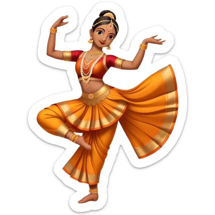 cinematic-realistic-bharatanatyam-dance-emoji,-depicted-as-an-elegant-classical-indian-dance-performance-with-graceful-poses,-intricate-costumes,-and-expressive-hand-gestures,-rendered-with-rich-textures-and-warm-dramatic-lighting, single dancer full body  sticker