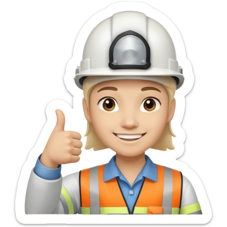 Cara de persona con casco blanco inginierl civil con pulgar arriba sticker