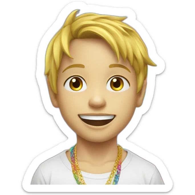 Skater Rainbow Shirt 7 years old boy Golden necklace sticker